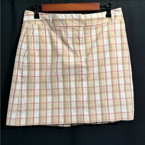 IZOD Golf Plaid Skort Stretch Cotton Tan Pink White Preppy Golf Skirt Shorts